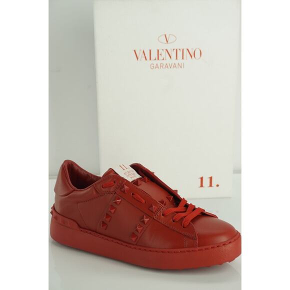 Valentino Rockstud Red Leather Sneaker Flats Size 36 low top lace up NIB $795 - Picture 1 of 12